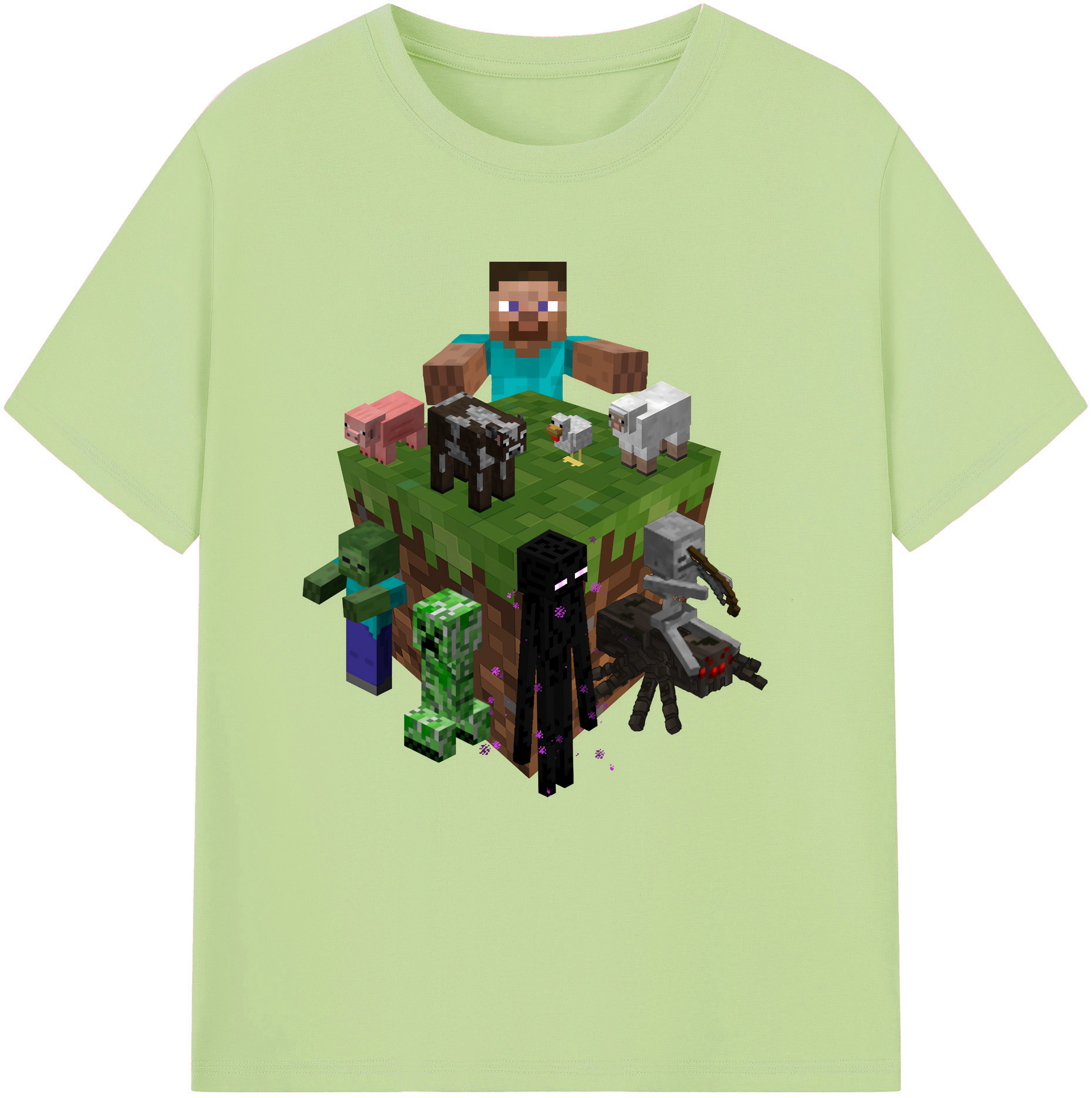 （画像用） マインクラフト ブロックの世界 Minecraft MC Block world 綿100％半袖Tシャツ（フロントプリント）